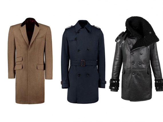 Слева направо: классическое тёплое шерстяное пальто, лёгкий плащ, дубленка. В качестве дополнения может рассматриваться прорезиненный утепленный плащ. Верхняя одежда должна полностью скрывать полы пиджака.