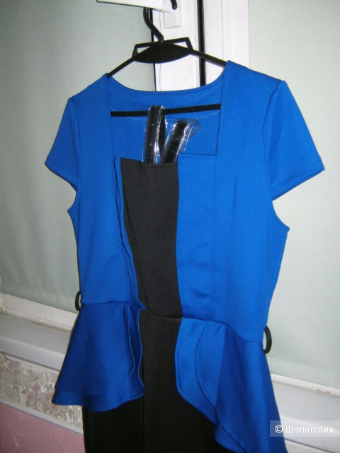 Платье с баской сине-черное