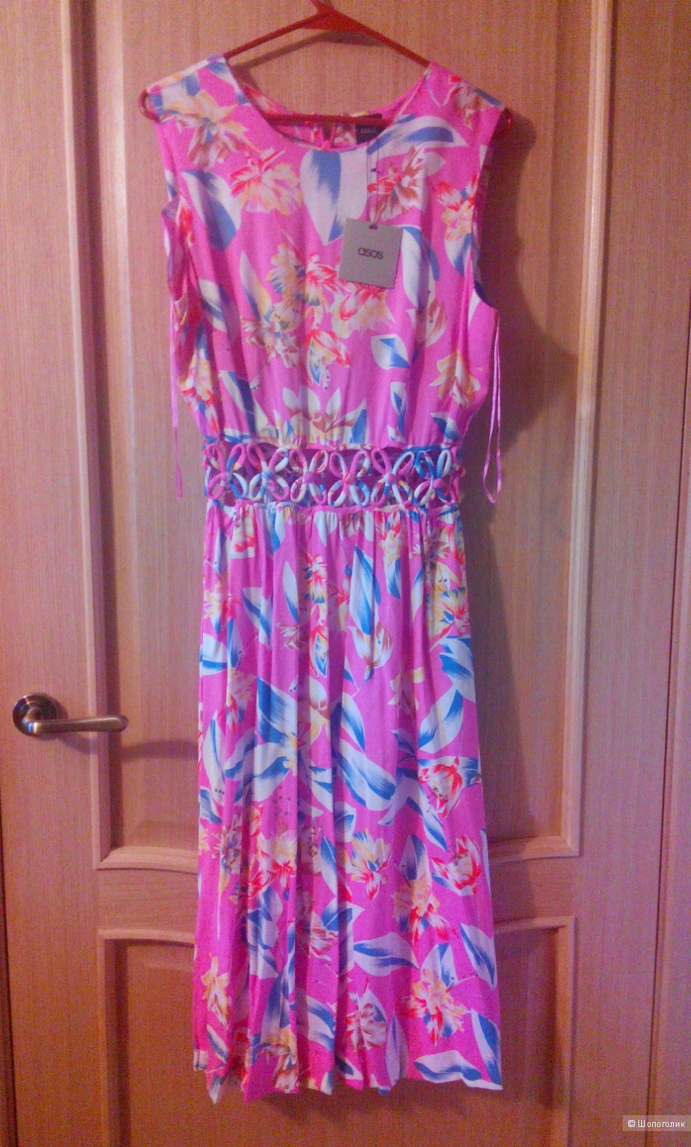 Летнее вискозное платье Midi Summer Dress With Floral Cut Out Waist р.14UK (48рус)