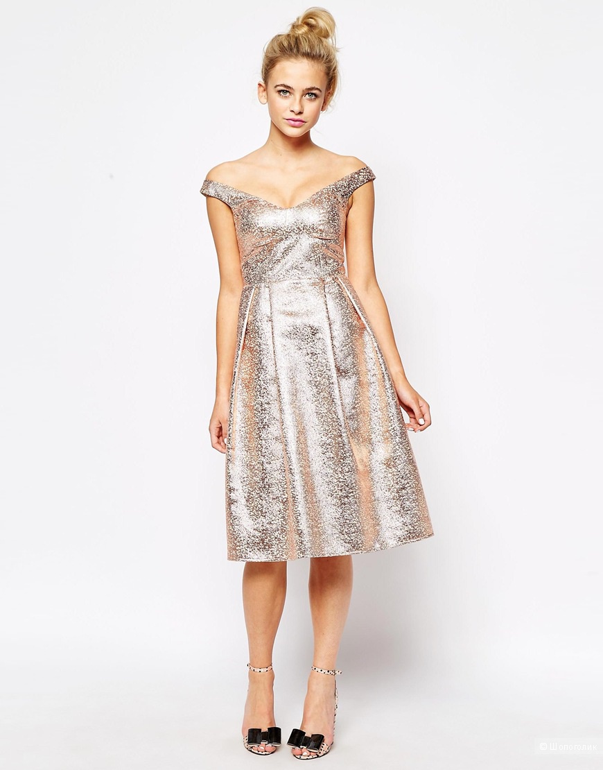 Lashes of London Bardot Full Prom Midi Dress платье с открытыми плечами