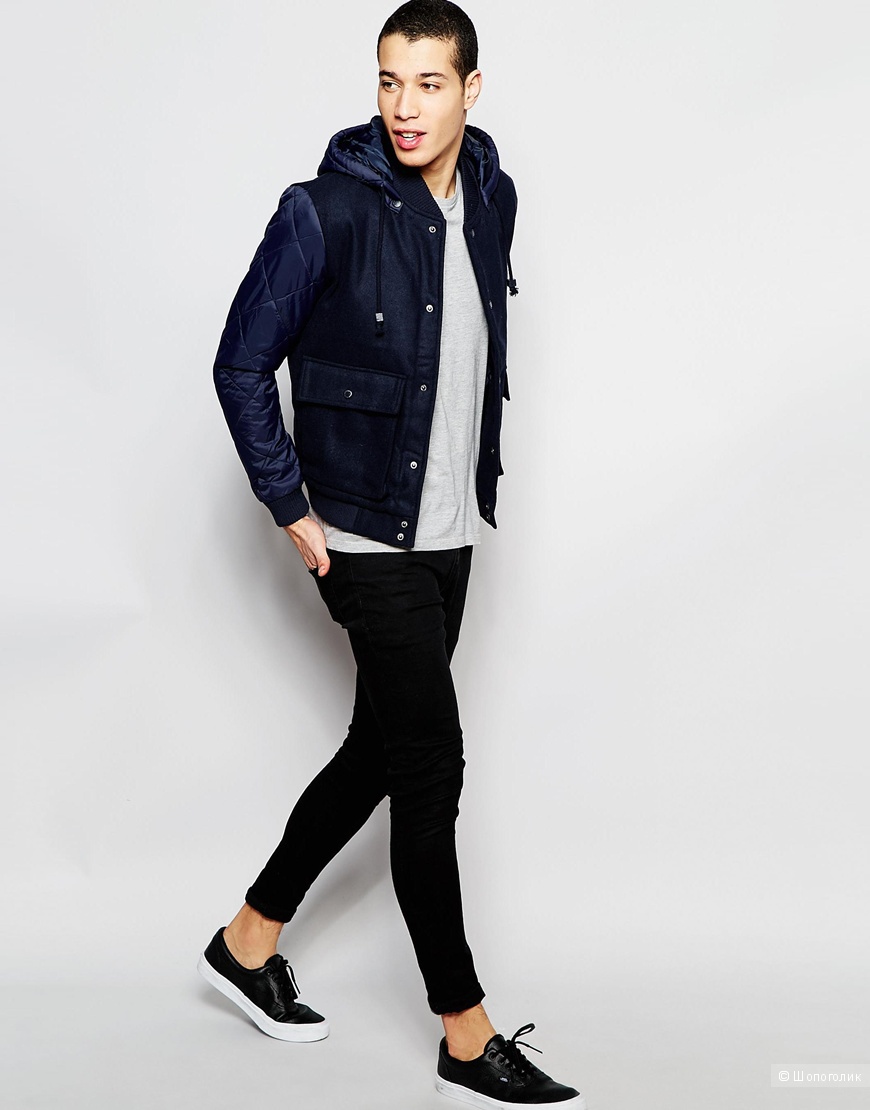 Мужская куртка-бомбер с капюшоном и стегаными рукавами Native Youth Hooded Bomber Jacket - Blue / L