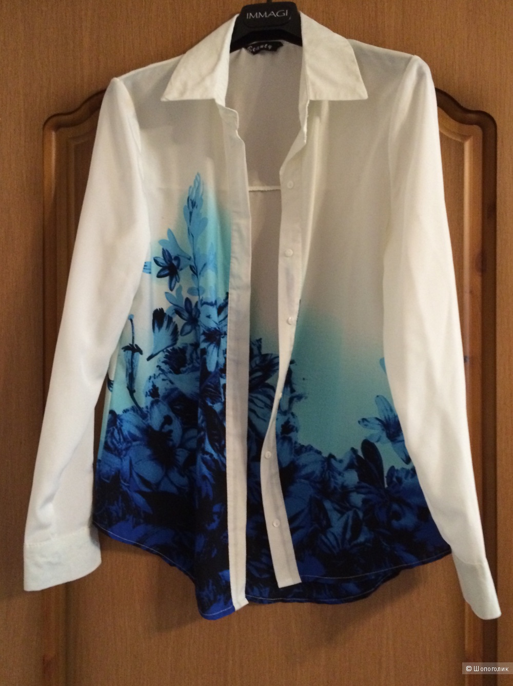 Новая Блузка рубашка с принтом синие цветы, S/XS