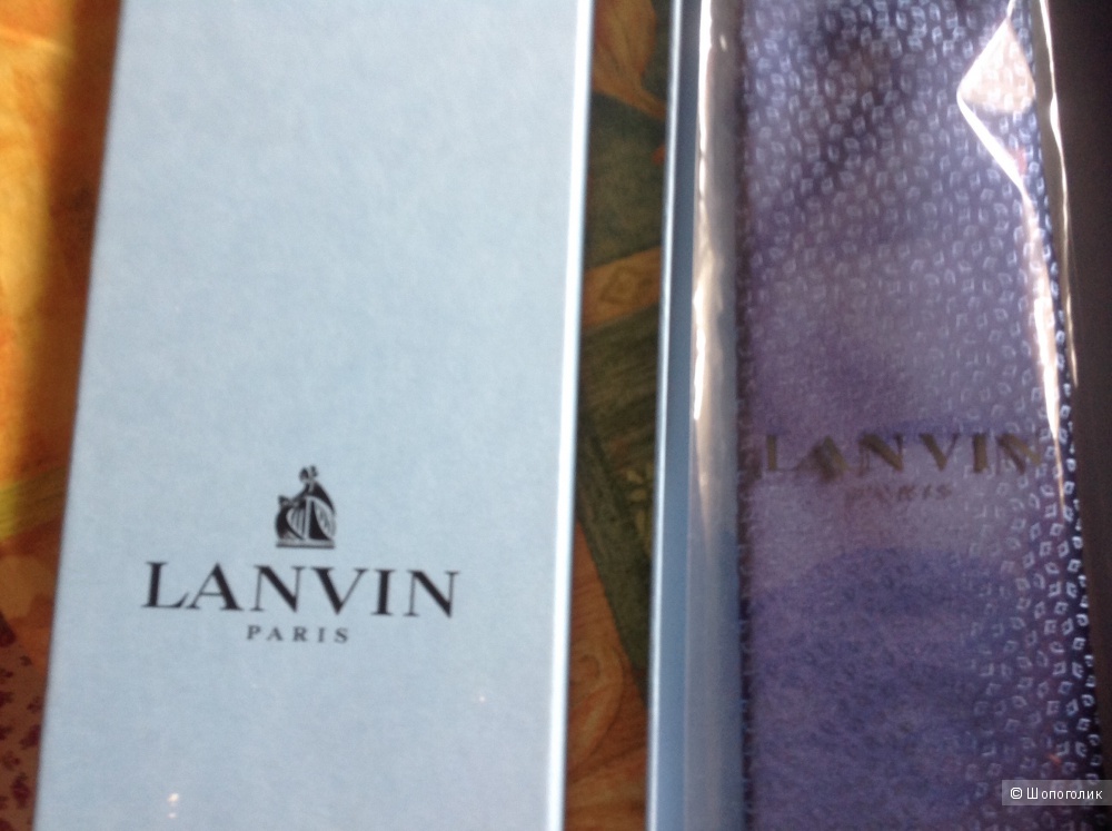 Мужской шелковый галстук Lanvin новый в коробке синий с голубым узором, классика