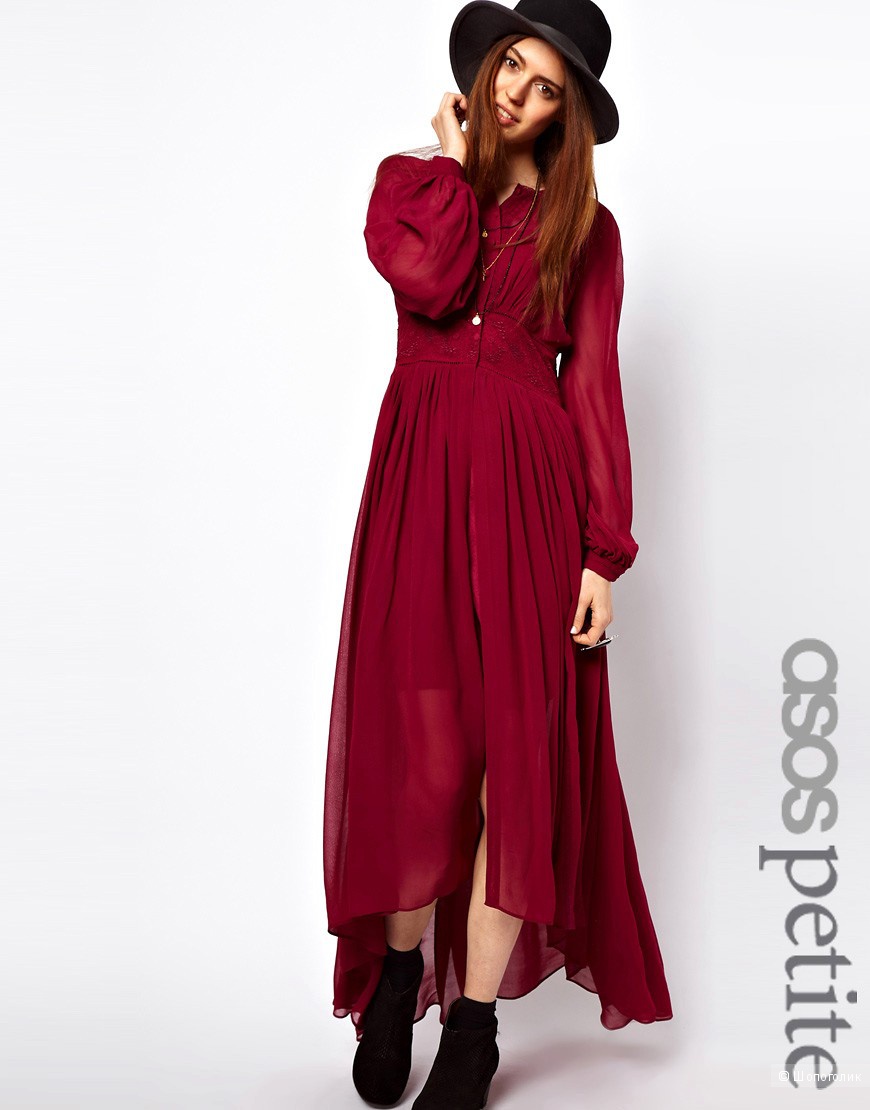 Новое платье-макси с расшитой вставкой на талии ASOS PETITE размера UK4