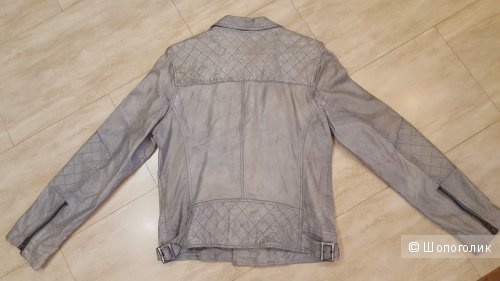 Новая мужская кожаная куртка River Island Grey Biker Leather Jacket - М