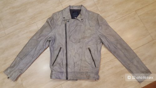 Новая мужская кожаная куртка River Island Grey Biker Leather Jacket - М