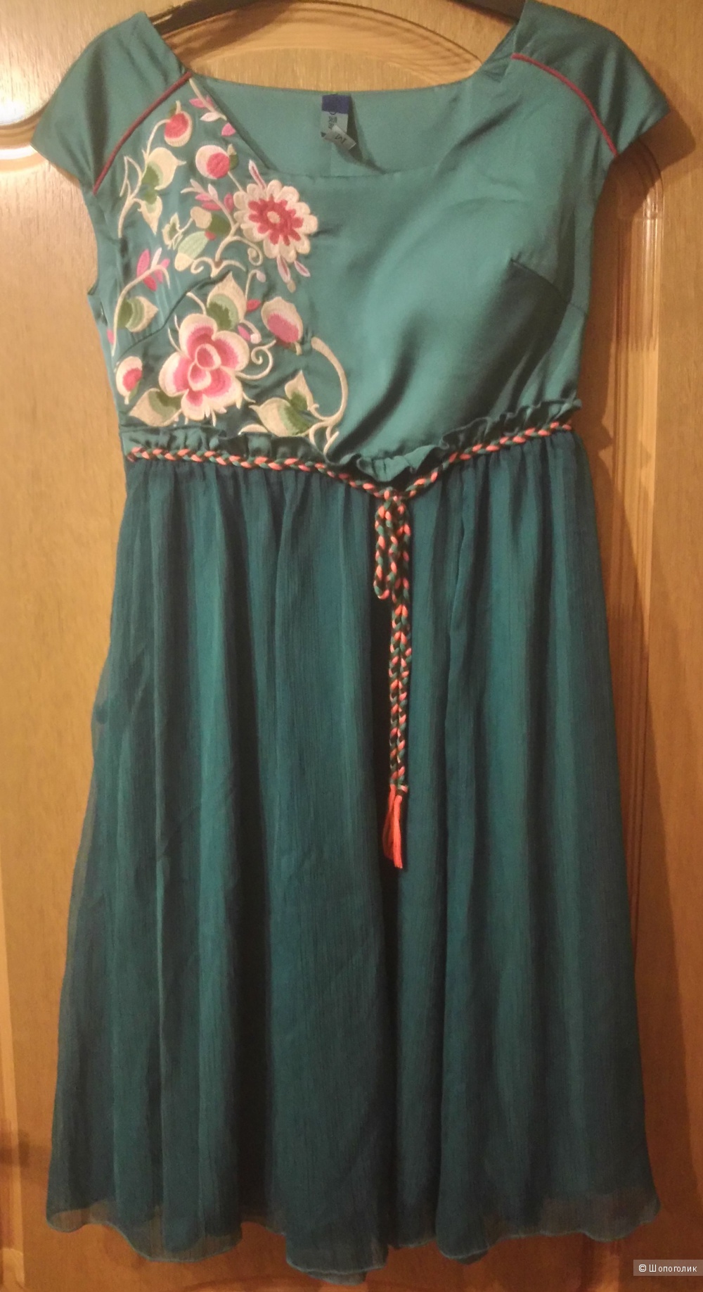 Легкое шифоновое платье с вышивкой, красивый изумрудный цвет, Liebo