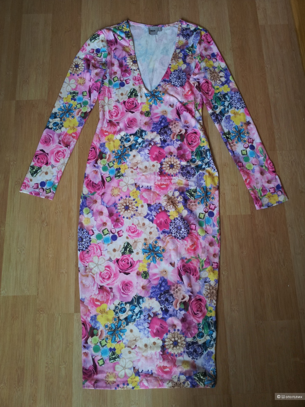 Платье с V-образным вырезом и принтом в виде цветов и драгоценностей ASOS UK8 новое