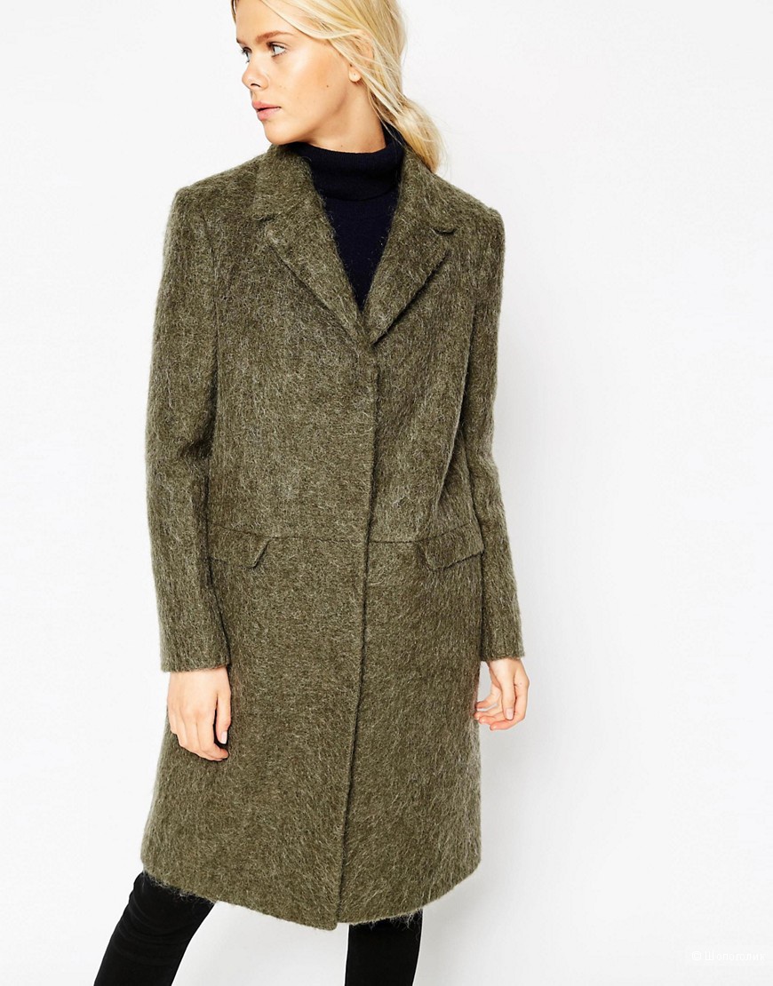 пальто ASOS Coat With Seam Detail In Hairy Wool