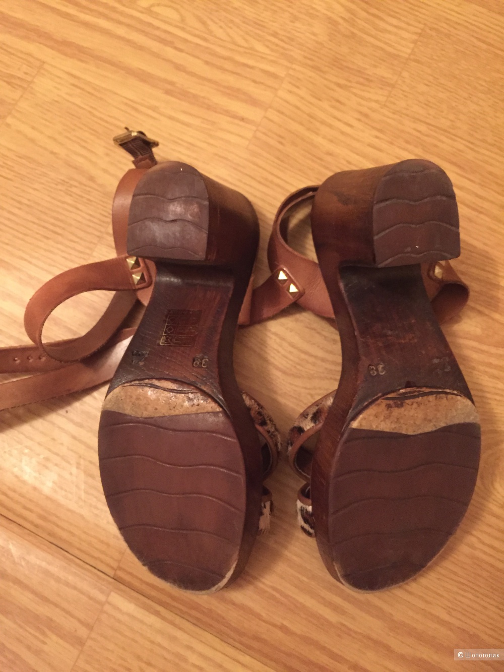 Carvela Krave Leather Wooden Heeled Sandals in Brown / UK 5
