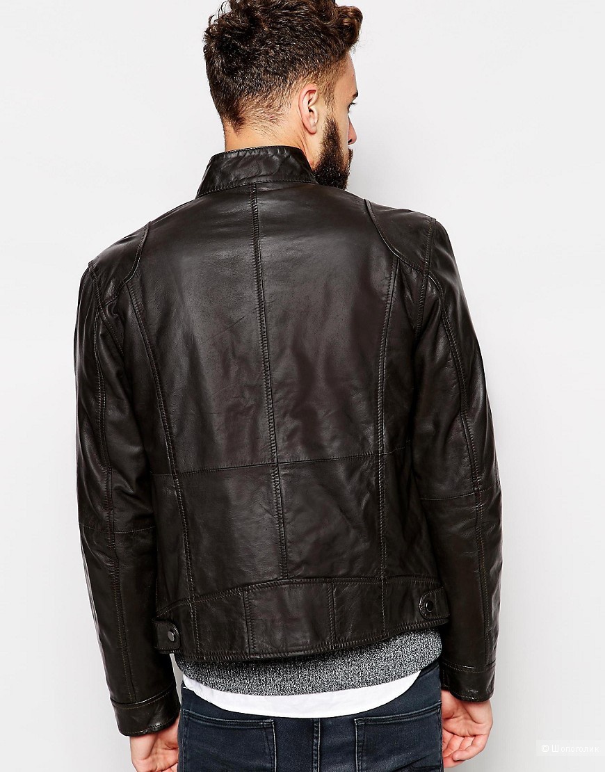 Новая мужская кожаная куртка Barney's Leather Biker Jacket - Brown / XL, на рос. 52-54 и рост от 180 см.