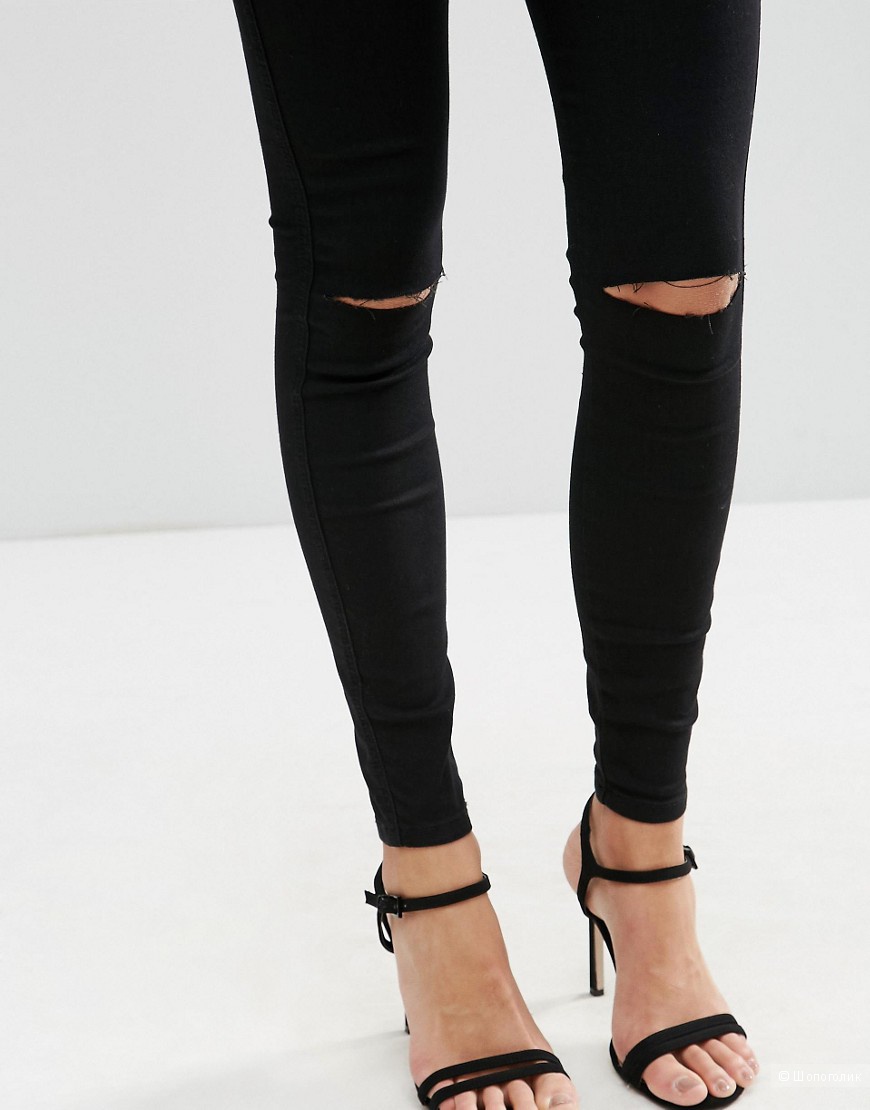 Черные джинсы скинни с прорехами на коленях Asos Petite