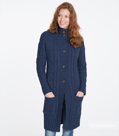 Новое 100% шерстяное вязаное пальто (Великобритания) на 44-46р-р глубокого синего цвета с косами