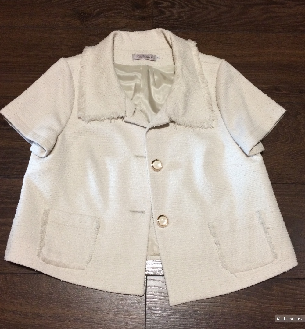 Нарядный жакет пиджак с короткими рукавами, жемчужный цвет, 46 размер