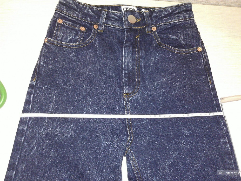 Синие мраморные джинсы ASOS Farleigh High Waist Slim Mom Jeans in Indigo Snow Acid Wash W24 L32