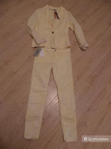 Лимонный дуэт:льняной пиджак и джинсы в подарок