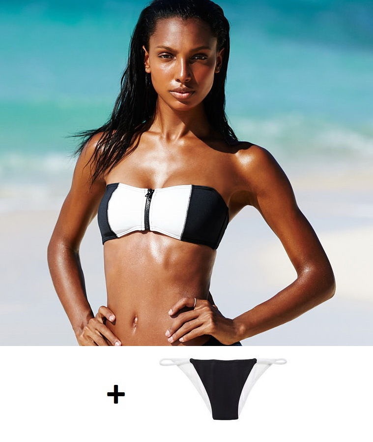 Купальник Victoria's Secret, Zip Surf Bandeau S + Colorblock Itsy S, Black/White