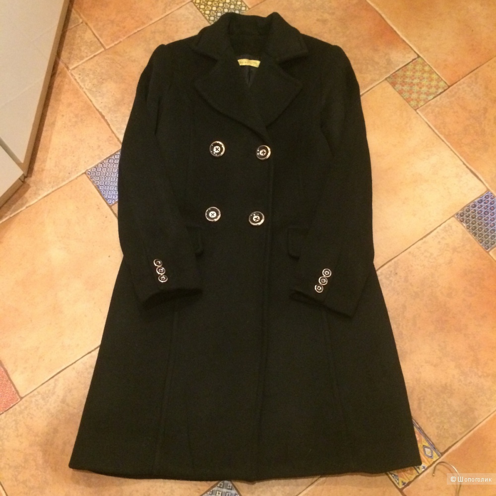 Черное велюровое пальто из шерсти с вискозой Anna Pires, 42-44