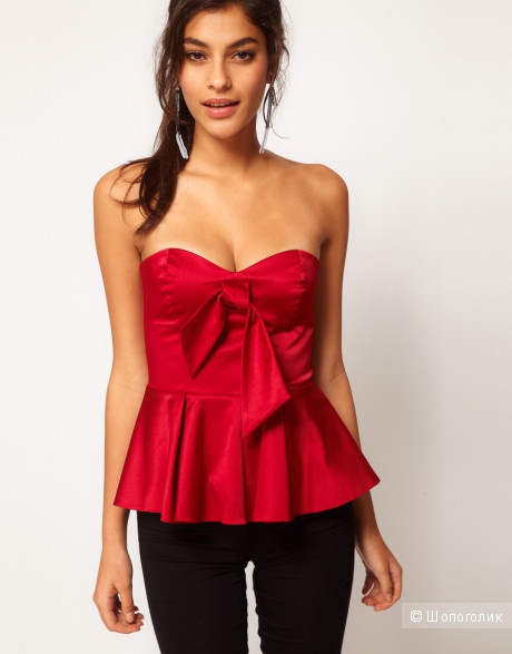 Asos Bandeau Top With Peplum And Tie Detail Красный UK6