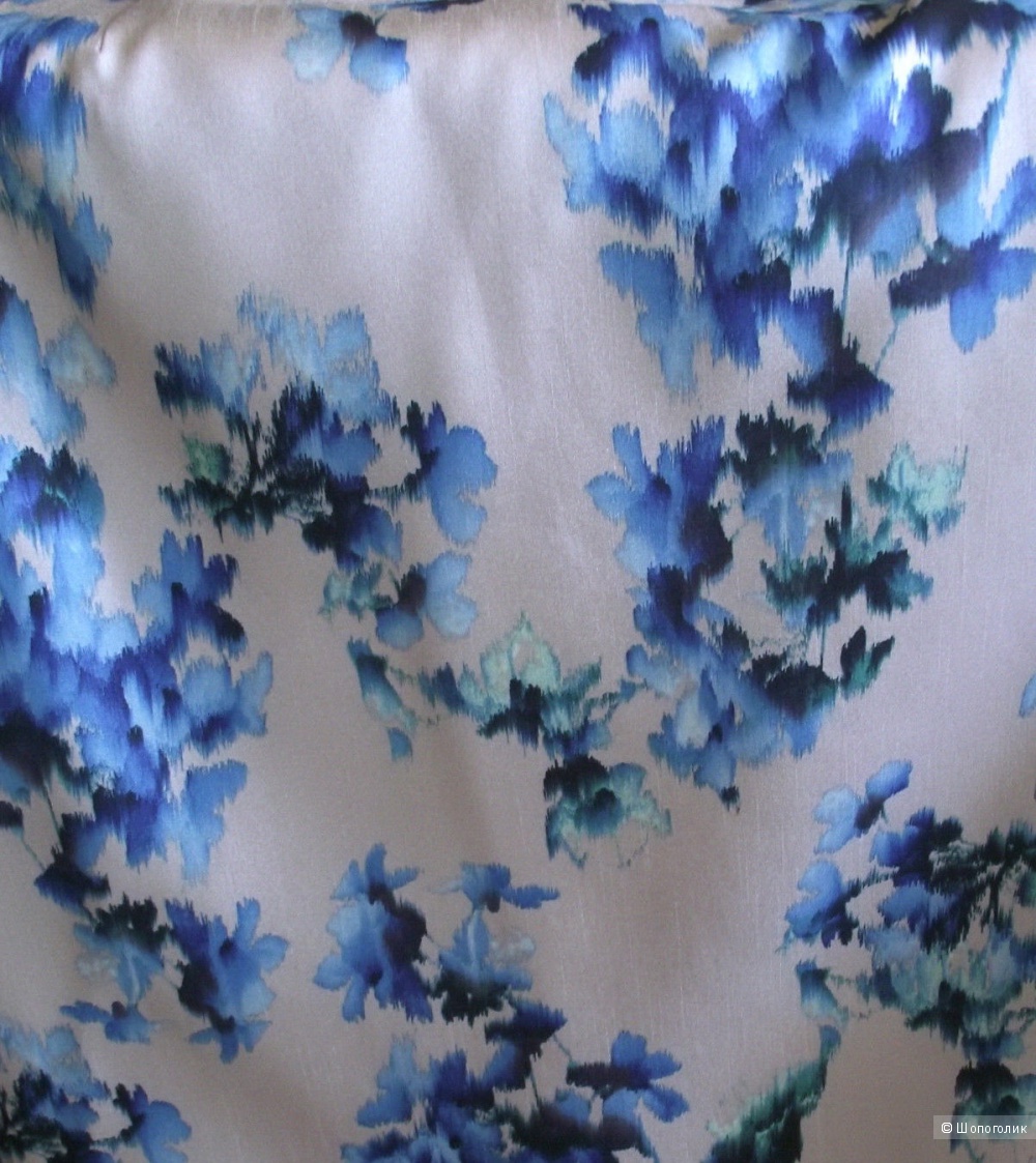 Monsoon Ilka коктейльное серое платье с размытым сине-голубым рисунком UK10, M