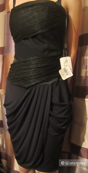 Новое турецкое платье-футляр, чёрное, с драпировкой по линии бёдер и груди