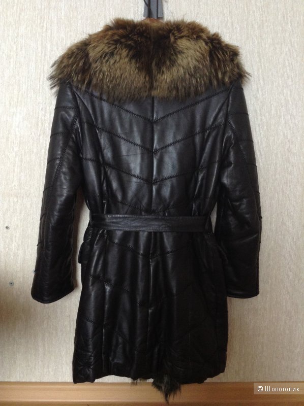 Кожаное зимнее пальто  40-44