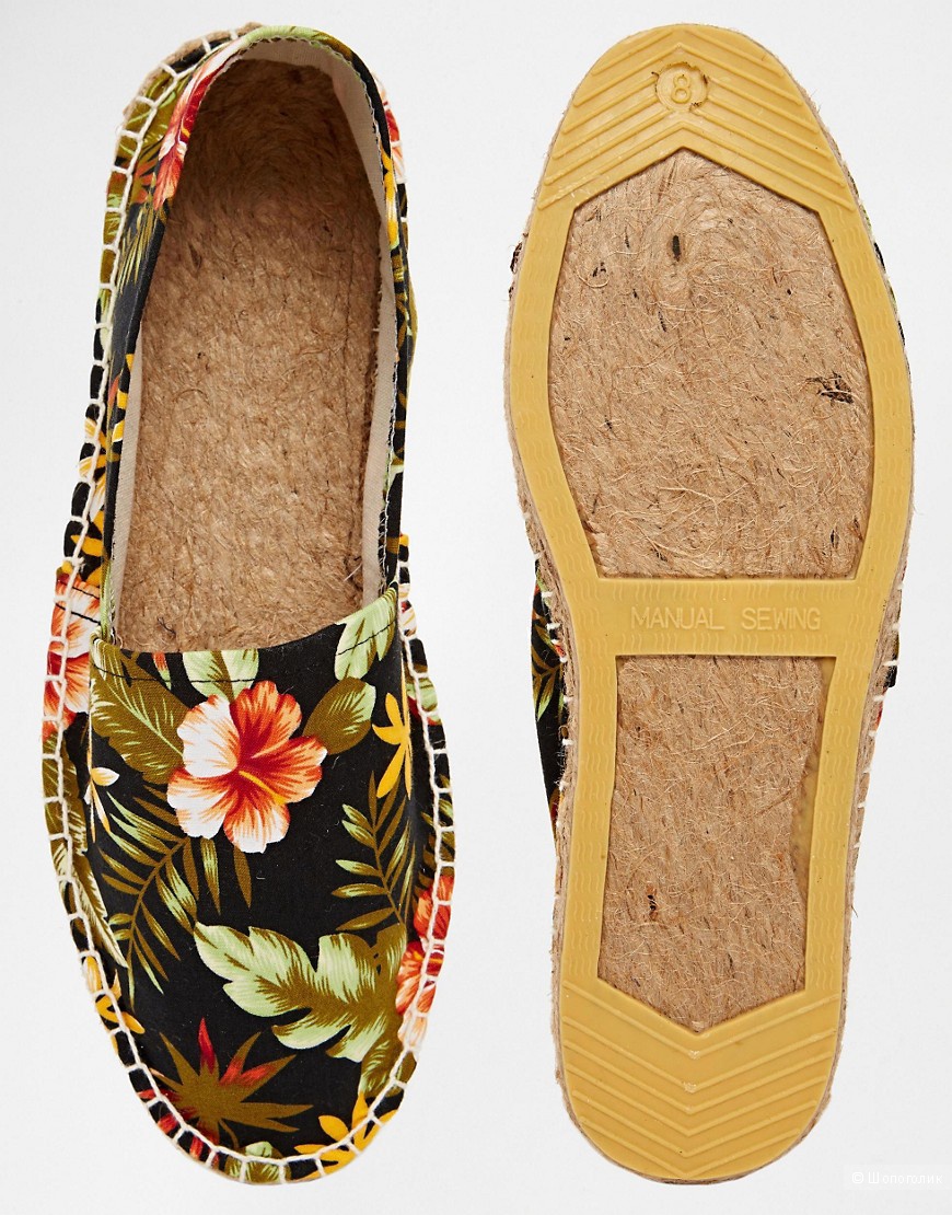 Эспадрильи за 300 руб! ASOS Espadrilles With Floral Print - черные в цветочек, размер UK 5 - на рос. 37 (24,5 см)