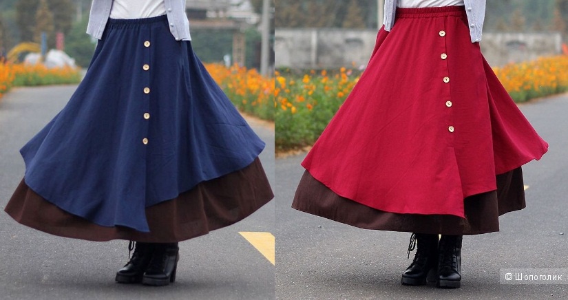 Новая длинная юбка демисезон с сайта aliexpress, хлопок, лён, в 2-х цветах.