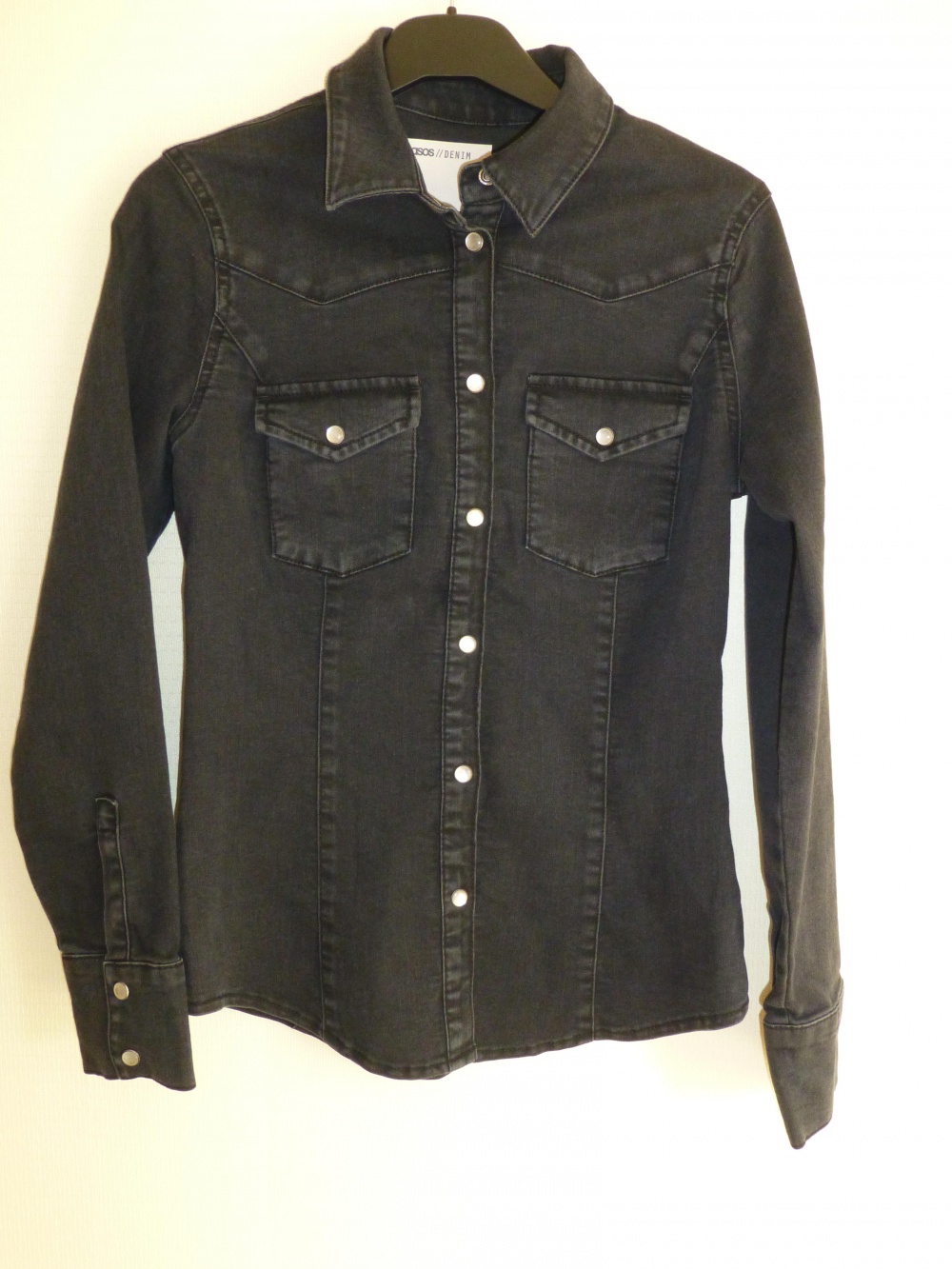 Черная выбеленная приталенная джинсовая рубашка в стиле вестерн размер 8