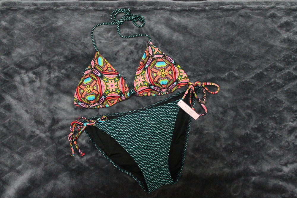 Купальник Victoria's Secret, Teeny triangle top M+Teeny Bikini Bottom M, цвет Modern Geo+Seafoam Dot