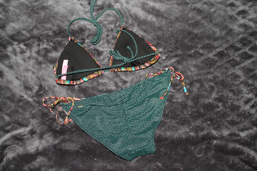 Купальник Victoria's Secret, Teeny triangle top M+Teeny Bikini Bottom M, цвет Modern Geo+Seafoam Dot