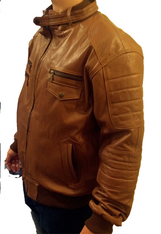 Куртка кожаная мужская новая, светло-коричневая, размер 48-50(L)