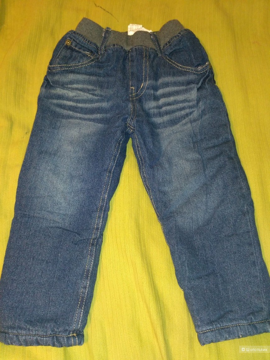 Теплые новые джинсы на мохнатой чебурашке, 92-98