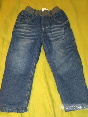 Теплые новые джинсы на мохнатой чебурашке, 92-98