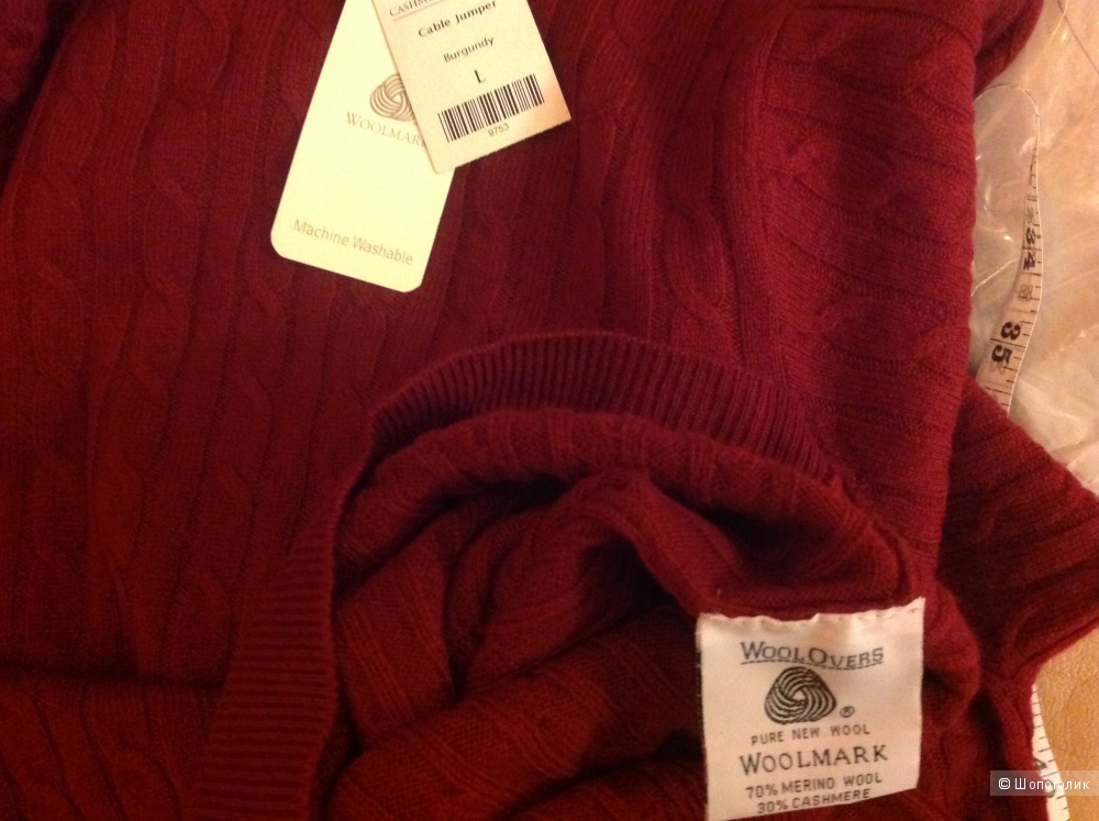 Новый мужской свитер Woolovers размер L (большой размер) шерсть/кашемир