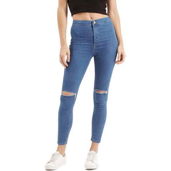 TOPSHOP PETITE MOTO Blue Ripped Joni Jeans.