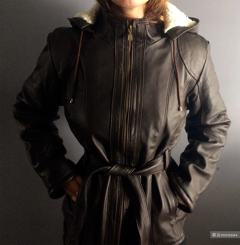 Женская зимняя кожаная куртка на меху, размер L-XL (реально 44-46)