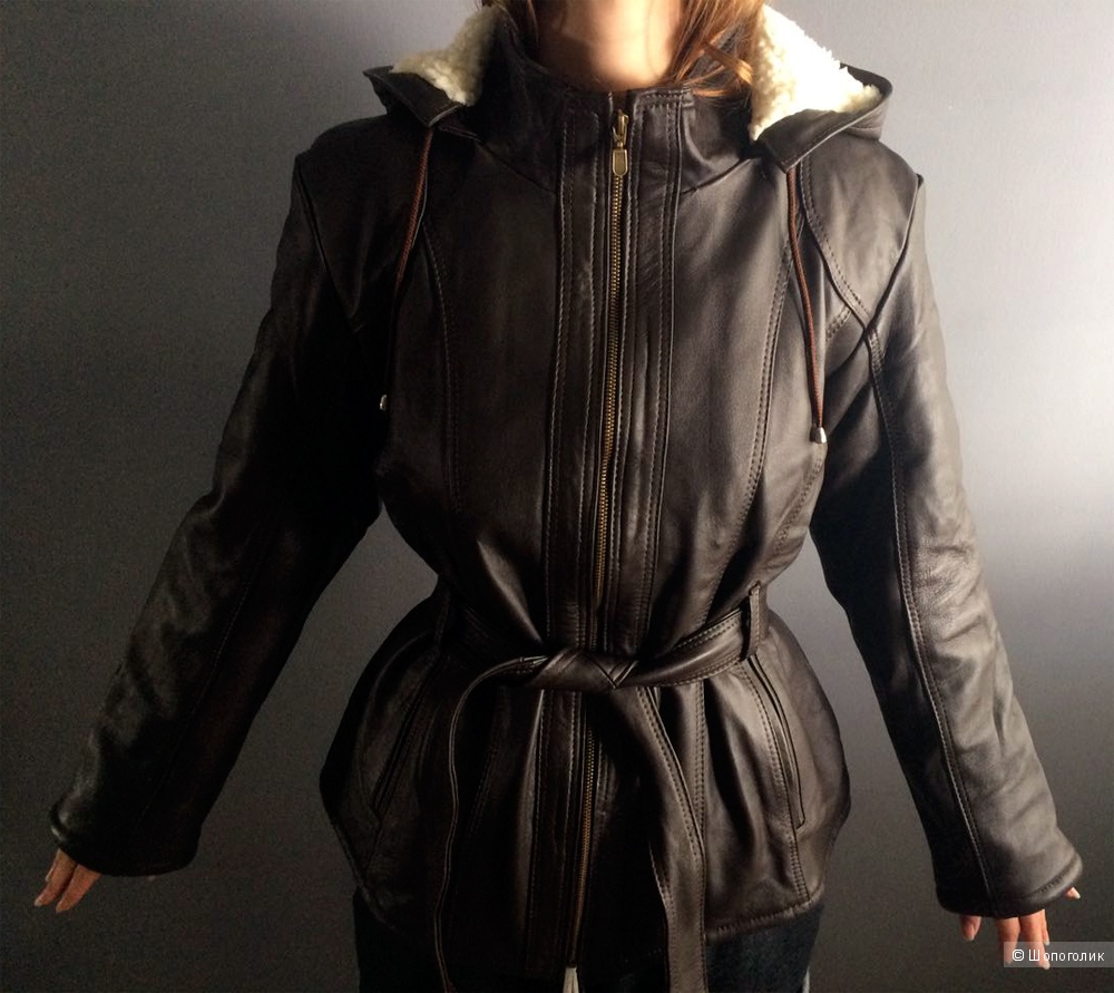 Женская зимняя кожаная куртка на меху, размер L-XL (реально 44-46)