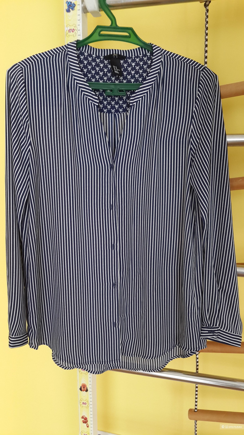 Блуза с длинным рукавом синяя в мелкую полоску H&M размер 10, росс.М