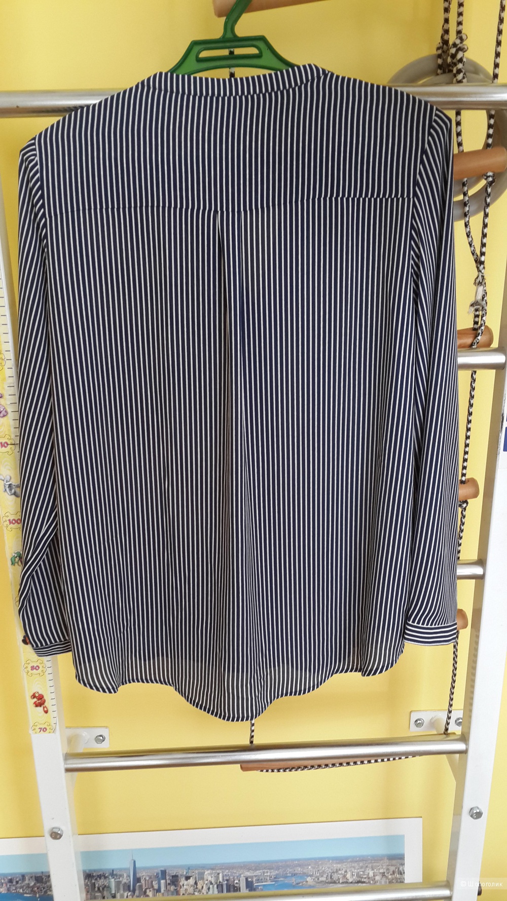 Блуза с длинным рукавом синяя в мелкую полоску H&M размер 10, росс.М