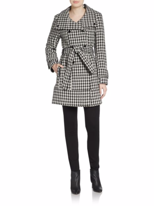 Пальто Celvin Klein DB Belted Convertible Stand Collar Wool Trench Houndstooth