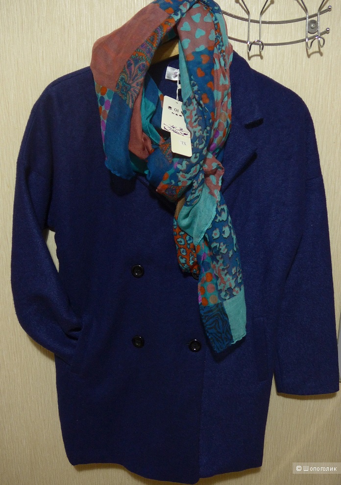 Синее новое пальто oversize 44-46