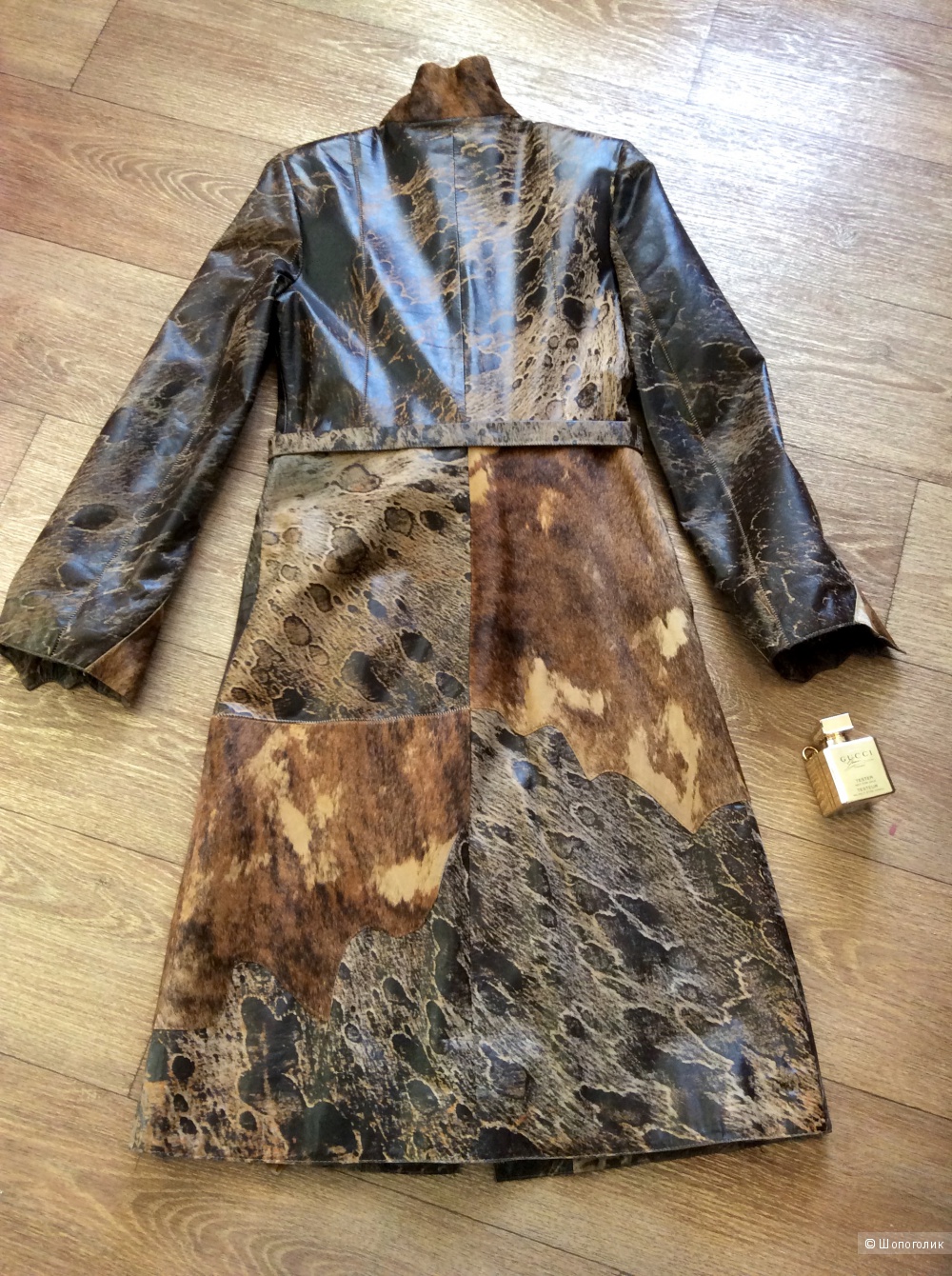 Шикарное фирменное кожаное пальто/плащ CALIANTI PELLE со вставками натурального, гладкого меха.