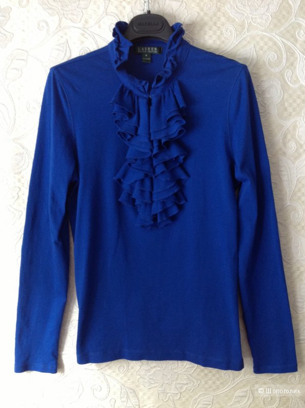 Блузка синего цвета с жабо Ralph Lauren m