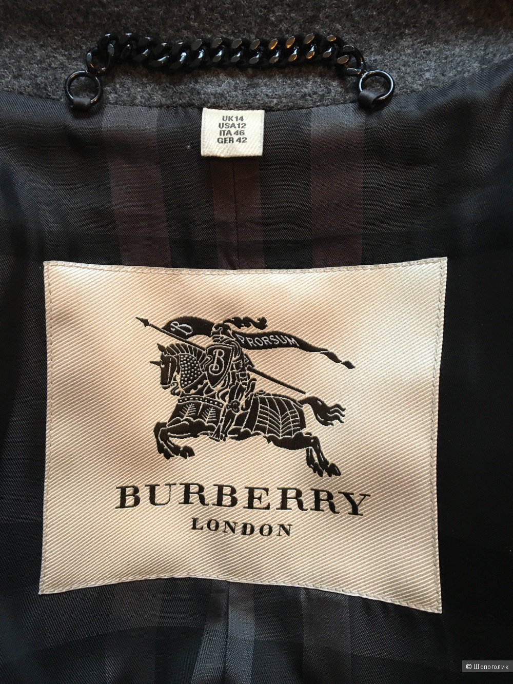 Серое двубортное пальто Burberry London размер UK 14 (на росс.48)