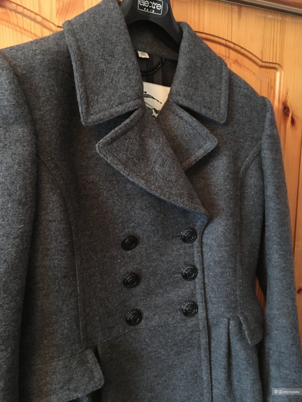 Серое двубортное пальто Burberry London размер UK 14 (на росс.48)