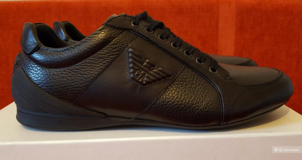 Новые черные кроссовки из телячьей кожи Emporio Armani, 43 размер (оригинал)