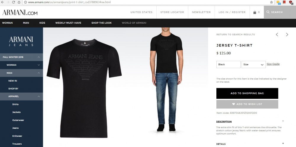 Продам абсолютно новую мужскую футболку Armani Jeans, размер L (оригинал)