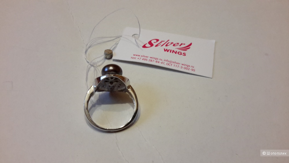 Кольцо Silver wings с жемчугом и куб.цирконием размер 17