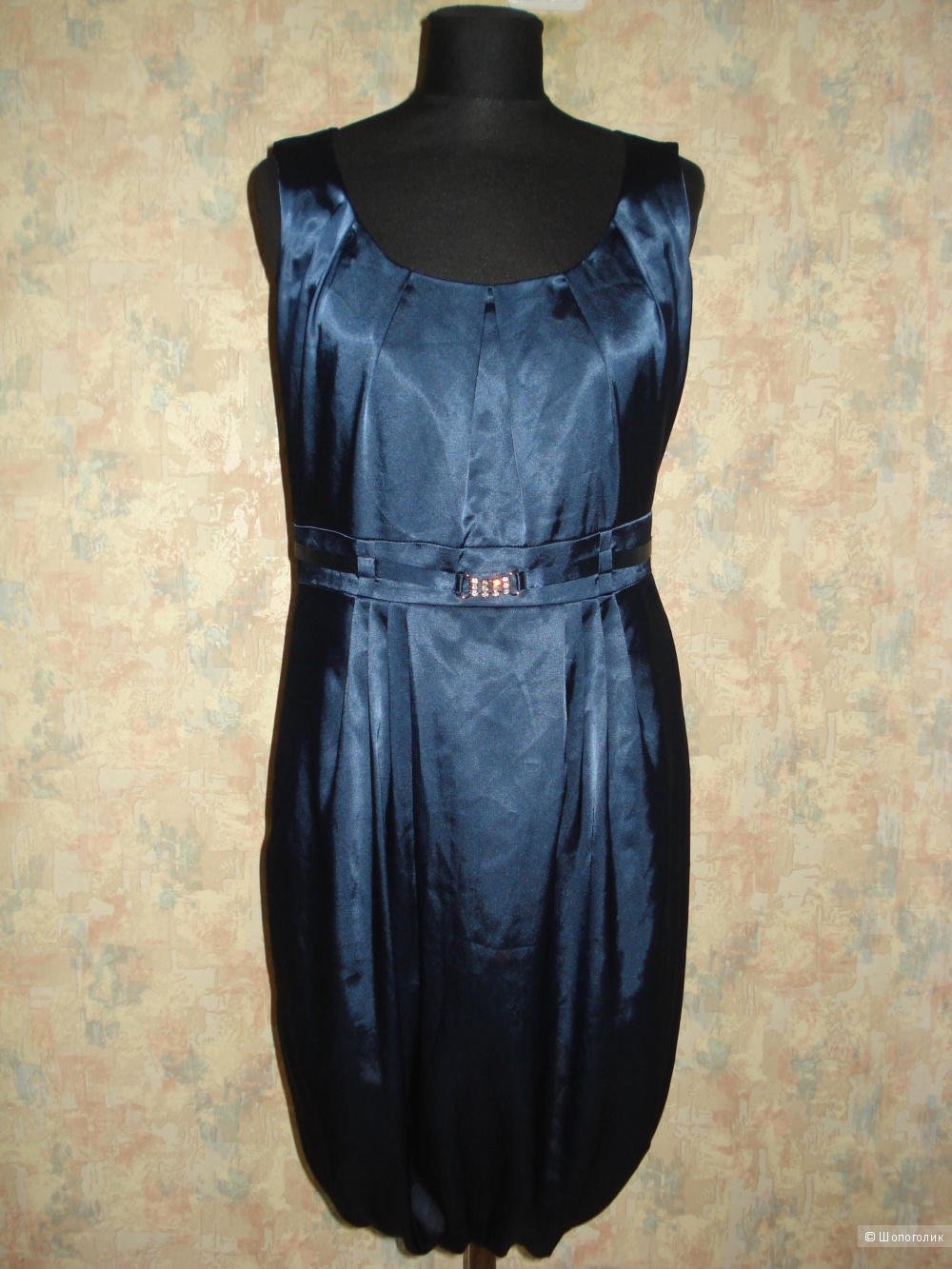 Шелковое темно-синее платье-баллон Motivi р. 46